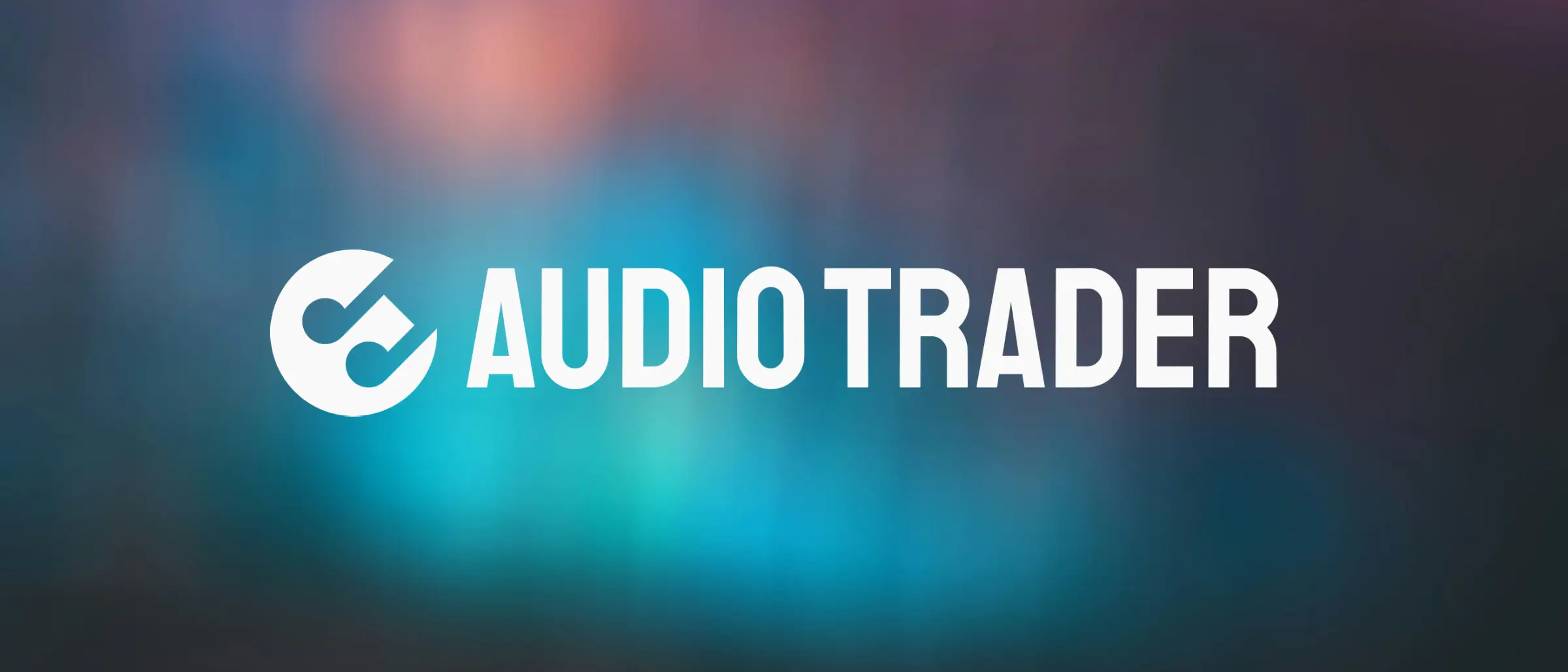 The Audio Trader wordmark, white over blurred stage lights